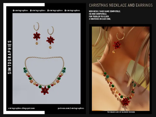 Alpha Christmas Necklace and Earrings by simtographies - The Sims 4 Custom Content