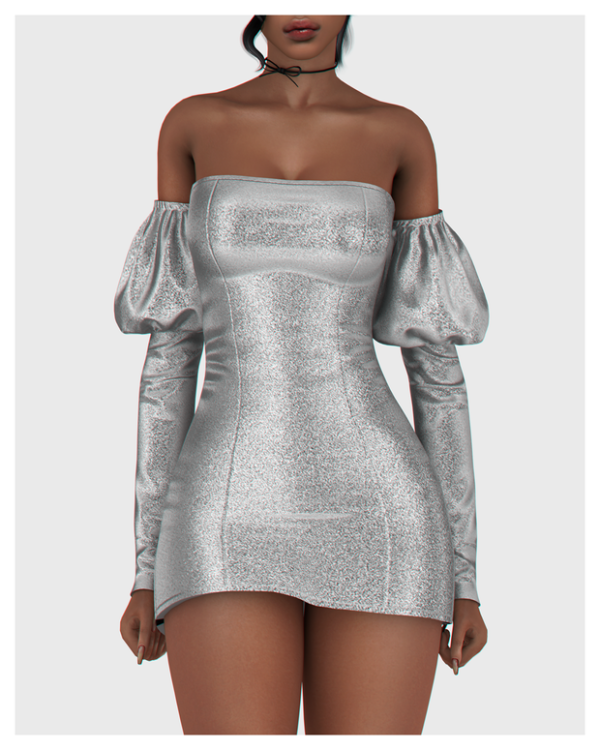 Alpha Gwen Puff Sleeves Dress by simsfinds - The Sims 4 Custom Content