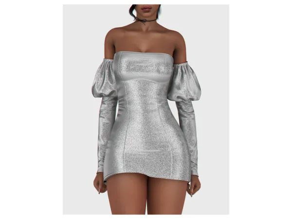 Alpha Gwen Puff Sleeves Dress by backtrackcc - The Sims 4 Custom Content