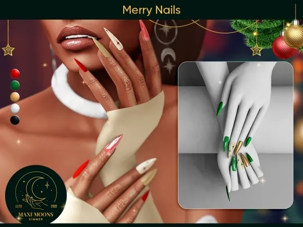 Alpha Merry Nails by maximoons - The Sims 4 Custom Content