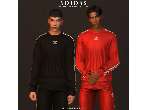 Alpha ADIDAS sweatshirt joggers (male) by plumbobsnfries - The Sims 4 Custom Content