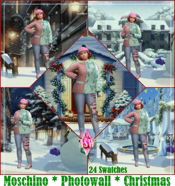 Maxis Match Moschino Photowall Christmas by simsfinds - The Sims 4 Custom Content