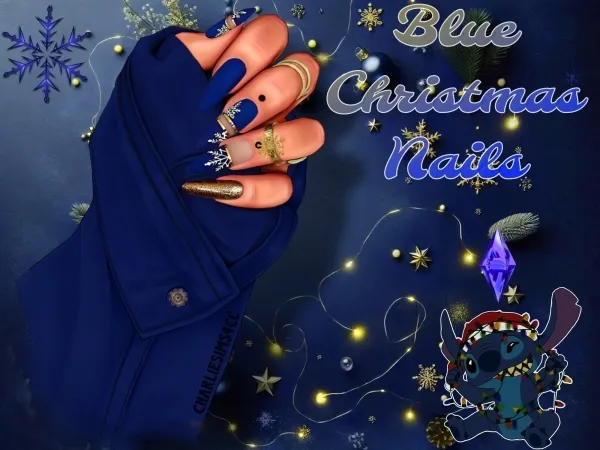 Alpha Blue Christmas nails by charliesims4cc - The Sims 4 Custom Content