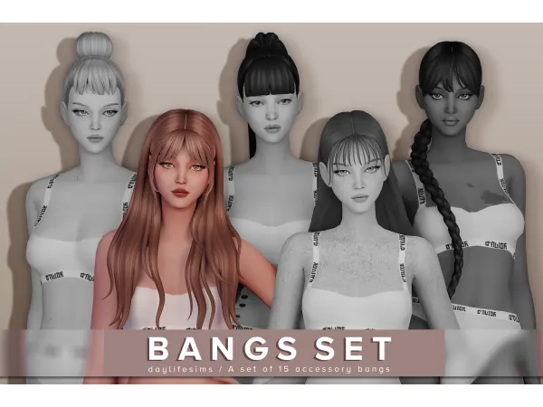 Maxis Match BANGS SET Wednesday by daylifesims - The Sims 4 Custom Content