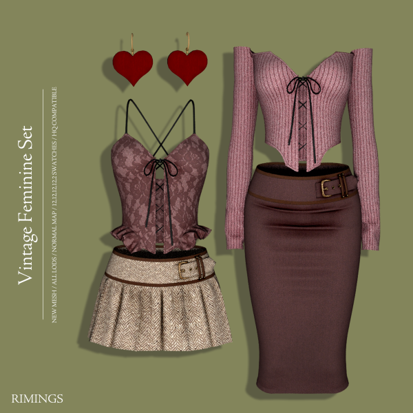 Alpha [RIMINGS] Vintage Feminine Set by simsfinds - The Sims 4 Custom Content