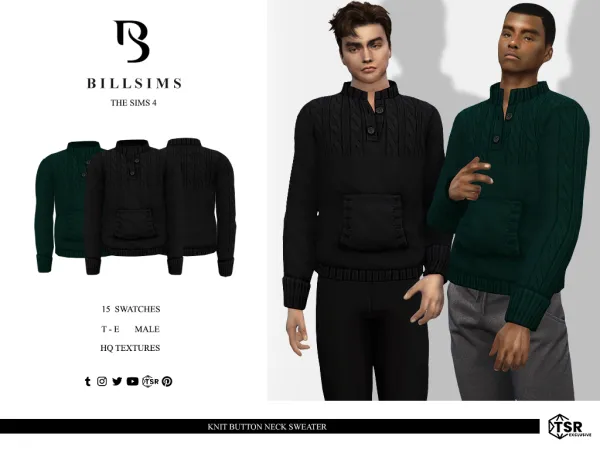 Alpha Knit Button Neck Sweater ( ) by simsfinds - The Sims 4 Custom Content