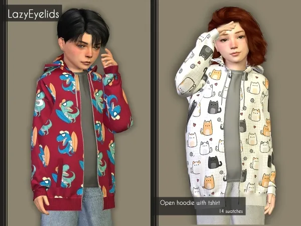 Alpha Open hoodie with tshirt - The Sims 4 Custom Content