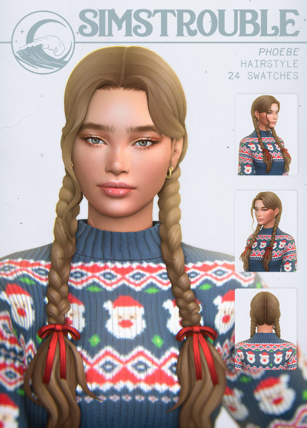 Maxis Match Phoebe Hairstyle (4 Versions) by simsfinds - The Sims 4 Custom Content