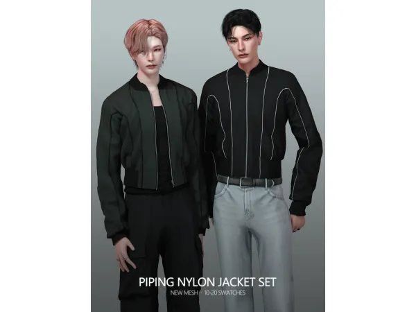 Alpha Piping Nylon Jacket Set by rona_sims - The Sims 4 Custom Content