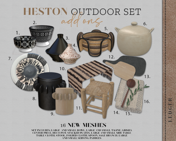 Alpha Heston Outdoor Set Addons (WorkroomAtelier Tier) by ledger_atelier - The Sims 4 Custom Content