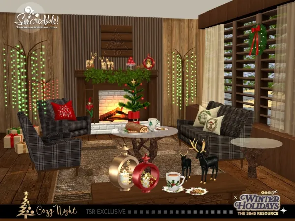 Mix Cozy Night Christmas Room by simcredible - The Sims 4 Custom Content