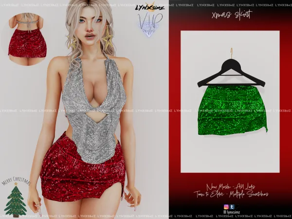 Alpha Xmas Skirt VIP SINGLES by lynxsimz - The Sims 4 Custom Content