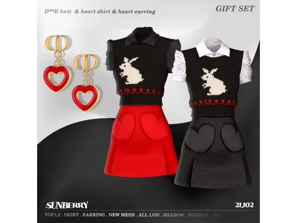 Alpha [SUNBERRY] DR knit heart skirt heart earring by sunberry - The Sims 4 Custom Content