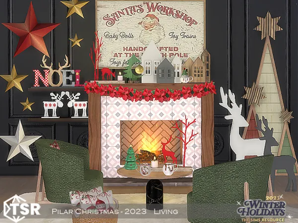 Alpha Pilar Christmas2023 Livingroom - The Sims 4 Custom Content