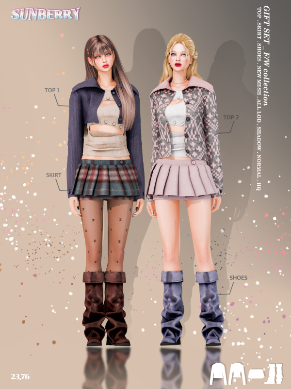Alpha [SUNBERRY]GIFT SET_ FW knit 12 tennis skirt Folding boots by simsfinds - The Sims 4 Custom Content