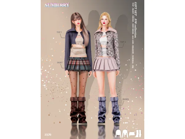 Alpha [SUNBERRY]GIFT SET_ FW knit 12 tennis skirt Folding boots - The Sims 4 Custom Content
