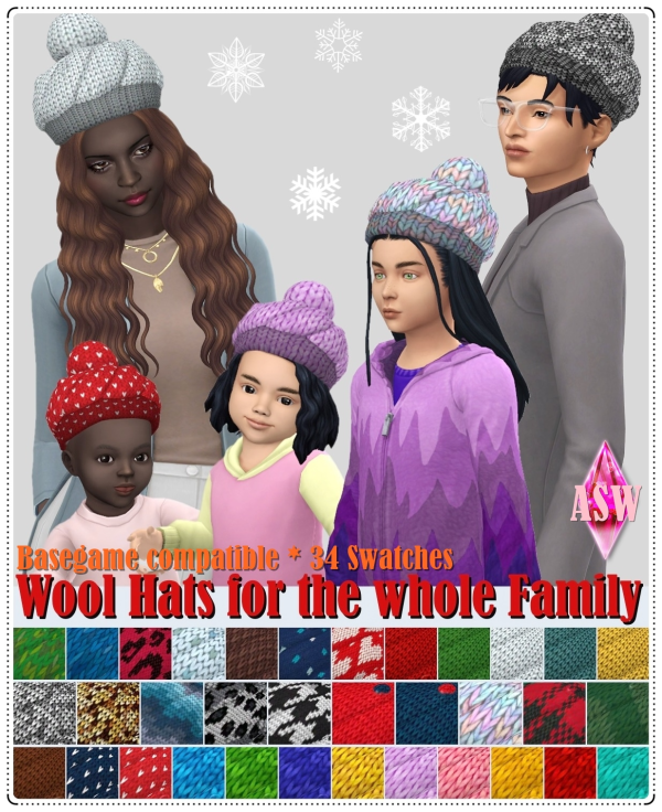 Maxis Match Wool Hats for the whole Family by simsfinds - The Sims 4 Custom Content
