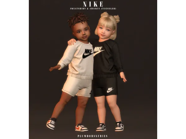 Alpha NIKE sweatshirt shorts (toddler) by plumbobsnfries - The Sims 4 Custom Content