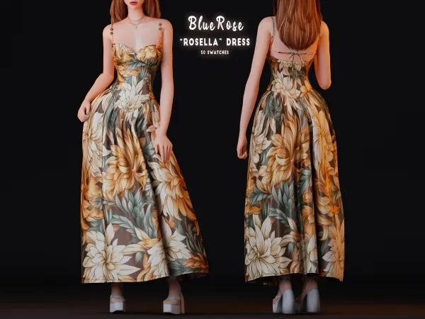 Alpha Rosella Long Dress BRsims by bluerose-sims - The Sims 4 Custom Content