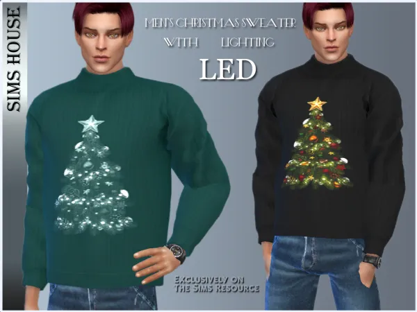 Alpha MEN'S CHRISTMAS SWEATER WITH LED LIGHTING - The Sims 4 Custom Content
