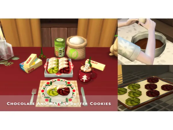 Maxis Match December 2023 Recipe_Chocolate And Matcha Butter Cookies by oni28 - The Sims 4 Custom Content