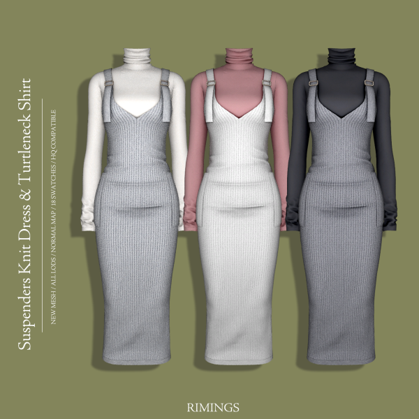 Alpha [RIMINGS] Suspenders Knit Dress Turtleneck Shirt by simsfinds - The Sims 4 Custom Content