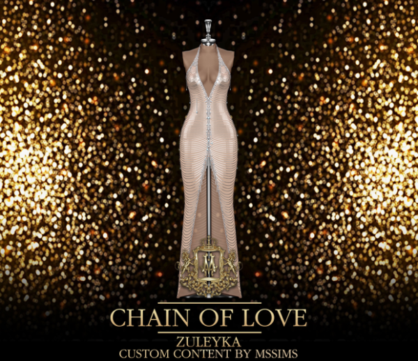 Alpha CHAIN OF LOVE ZULEYKA GOWN by simsfinds - The Sims 4 Custom Content