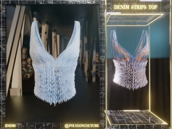 Alpha Denim Strips Top Corset by polygoncouture - The Sims 4 custom content