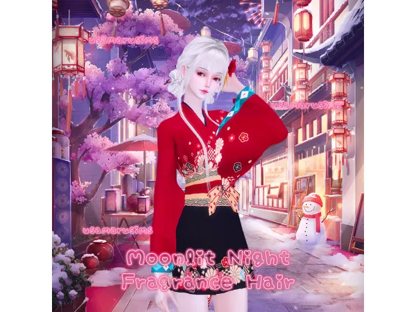 Alpha Moonlit Night Fragrance Hair by usamarusims - The Sims 4 Custom Content