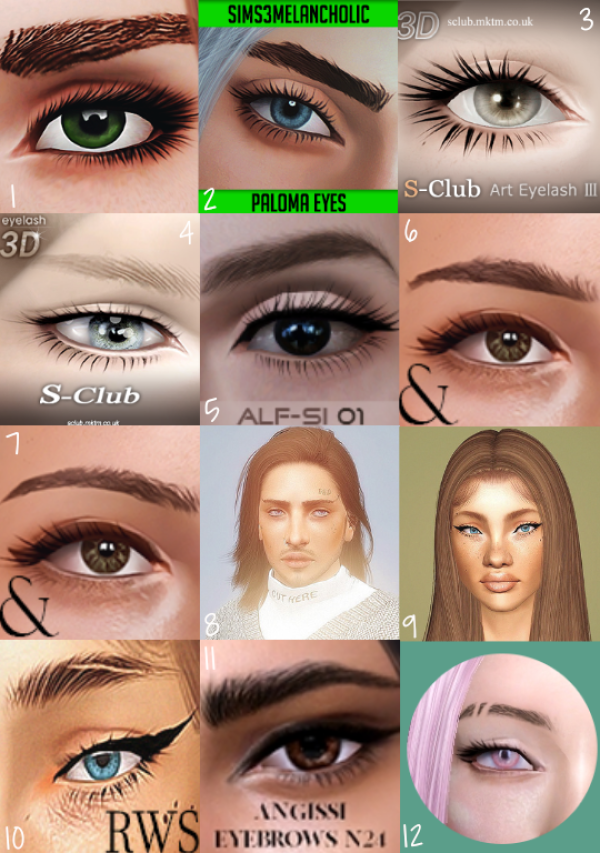 WanderingSims Fave Eyes Eyelashes Brows List by simsfinds - The Sims 3 Custom Content
