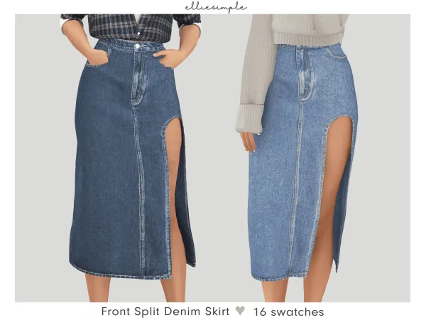 Alpha Elliesimple Front Split Denim Skirt by elliesimple - The Sims 4 Custom Content