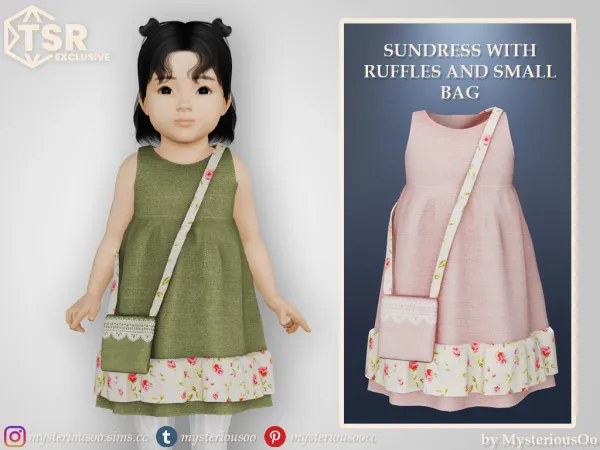 Alpha Sundress with ruffles and small bag in 6 colors for toddlers by simsfinds - The Sims 4 Custom Content