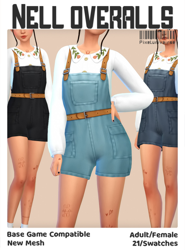 Maxis Match Nell overalls shorts by simsfinds - The Sims 4 Custom Content