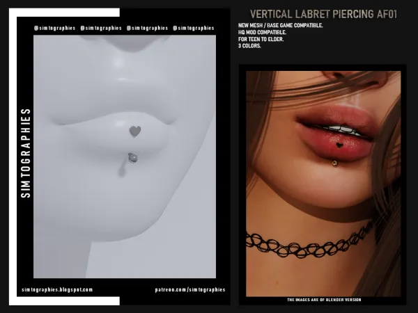 Alpha Vertical Labret Piercing SF01 by simtographies - The Sims 4 Custom Content