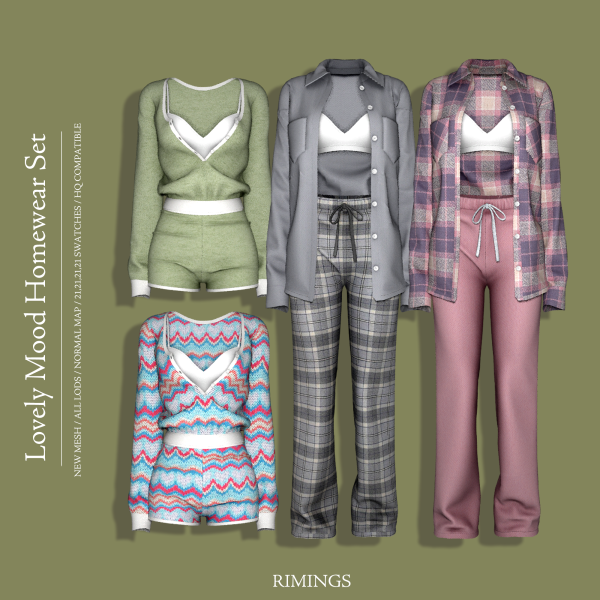 Alpha [RIMINGS] Lovely Mood Homewear Set by simsfinds - The Sims 4 Custom Content