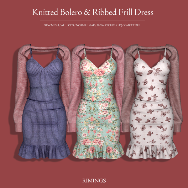Alpha [RIMINGS] Knitted Bolero Ribbed Frill Dress by simsfinds - The Sims 4 Custom Content
