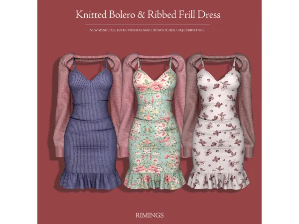 Alpha [RIMINGS] Knitted Bolero Ribbed Frill Dress by RIMINGs - The Sims 4 Custom Content