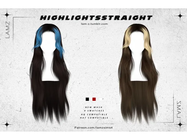 Alpha LAMZ_HighlightsStraightHairstyles_001F by simsfinds - The Sims 4 Custom Content