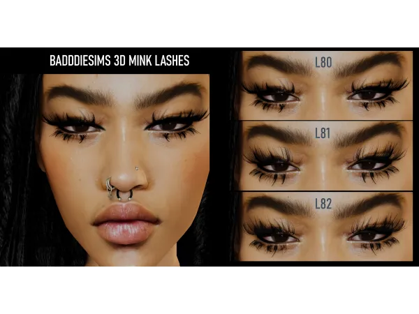 Alpha 3D MINK LASHES L80 L81 L82 by BadddieSims - The Sims 4 Custom Content