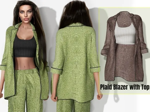 Alpha Plaid Blazer with Tank Top cool_content_star by cool_content_star - The Sims 4 Custom Content