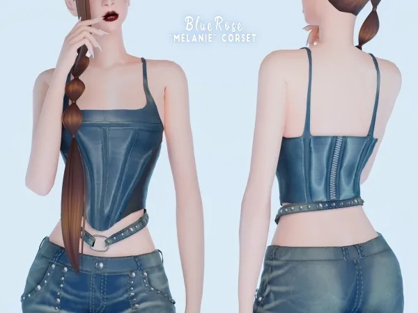 Alpha Melanie Denim Corset brsims by bluerose-sims - The Sims 4 Custom Content