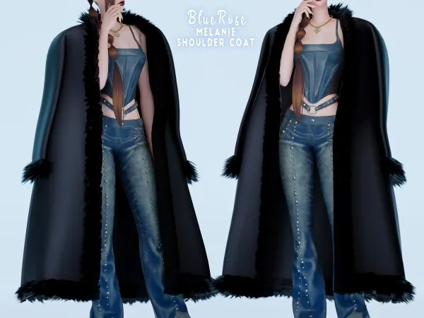 Alpha Melanie Shoulder Coat brsims by bluerose-sims - The Sims 4 Custom Content
