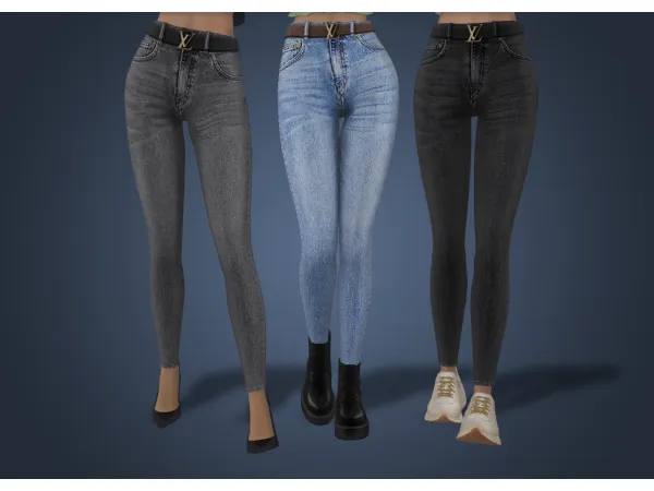 4t2 GorillaX3 Belted Jeans with three various for shoes by simsfinds - The Sims 2 Custom Content