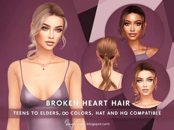 Alpha Broken Heart Hair by sonyasims - The Sims 4 Custom Content