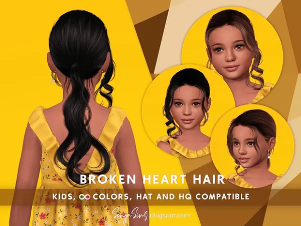 Alpha Broken Heart Hair for kids by simsfinds - The Sims 4 Custom Content