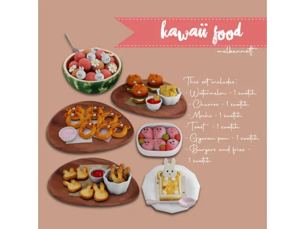 Mix Kawaii Food Collection - The Sims 4 Custom Content