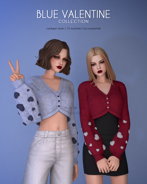 Mix Cardigan Heart Blue Valentine Collection by luxysims - The Sims 4 Custom Content