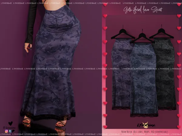 Goth Floral Lace Skirt ~ Supporters / Members ✨ by lynxsimz