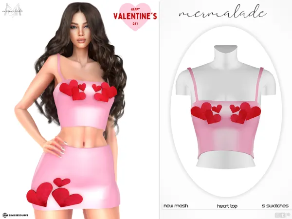 Alpha Heart Top and Skirt Set by mermalade - The Sims 4 Custom Content