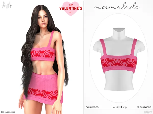 Alpha Heart Knit Top and Skirt - The Sims 4 Custom Content